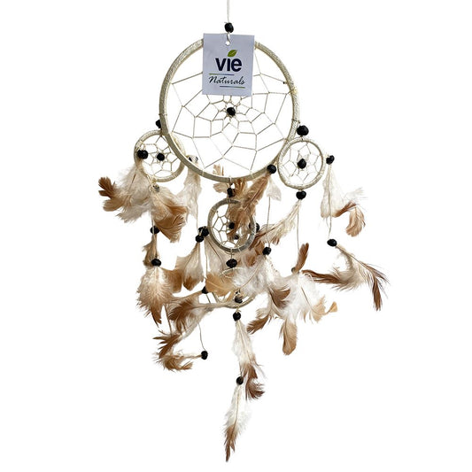 Dream Catcher with Beads, 11cm Ring with 4 Smaller Rings, Natural