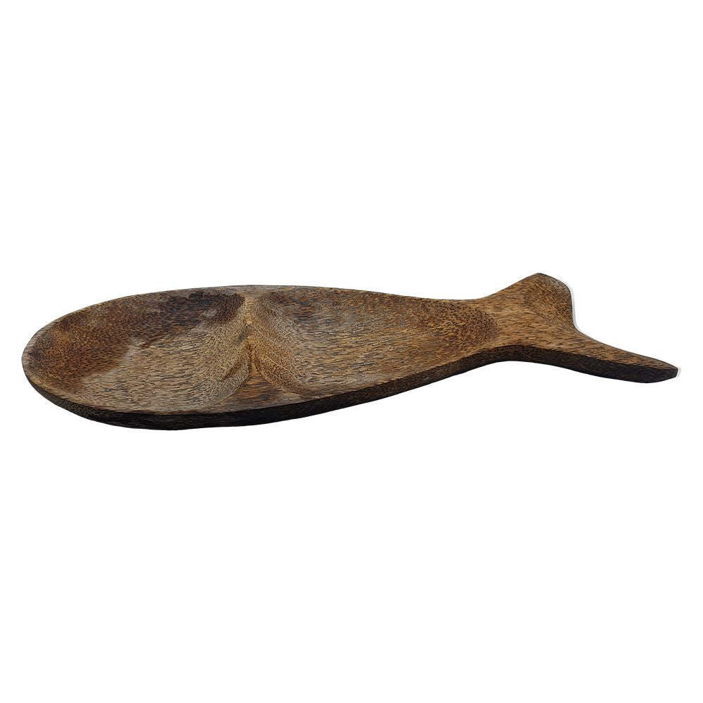 Sono Wood Partitioned Fish Shaped Plate, 40x16cm