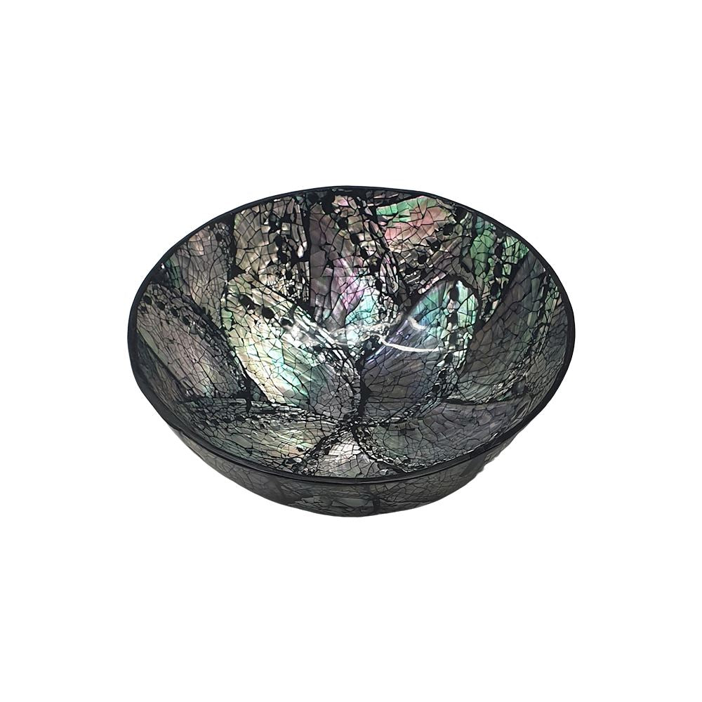 Capiz Inlay Decorative Bowl, 15cm Diameter, Black/Silver